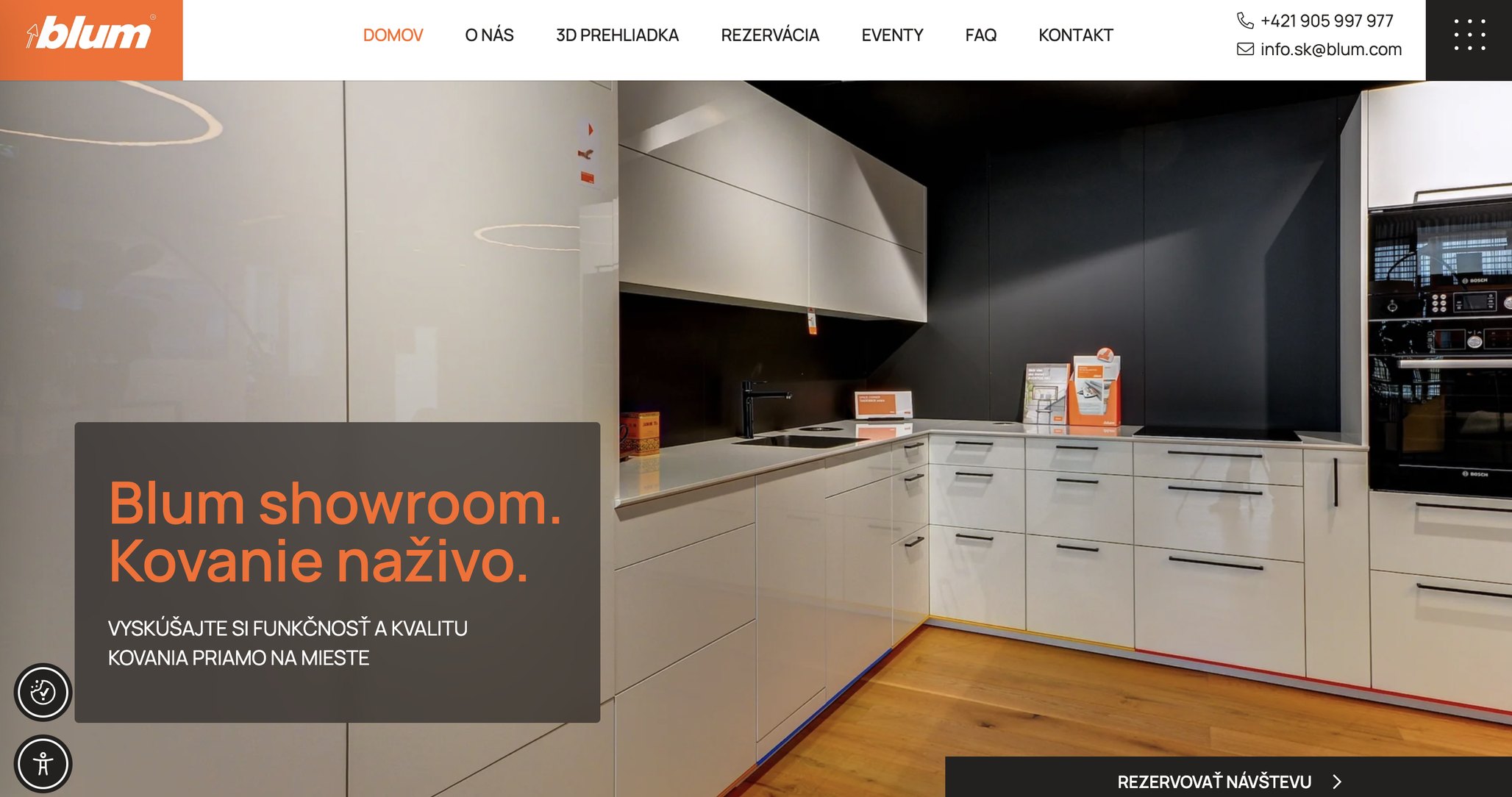 Ukážka webu Blum showroom – showroom nábytkového kovania s online rezerváciou návštevy, tvorba webu AAweb